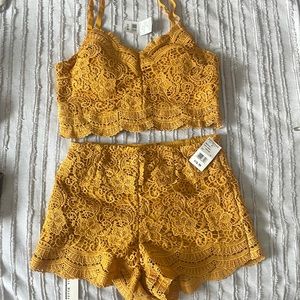 Lace Mustard Shorts Set